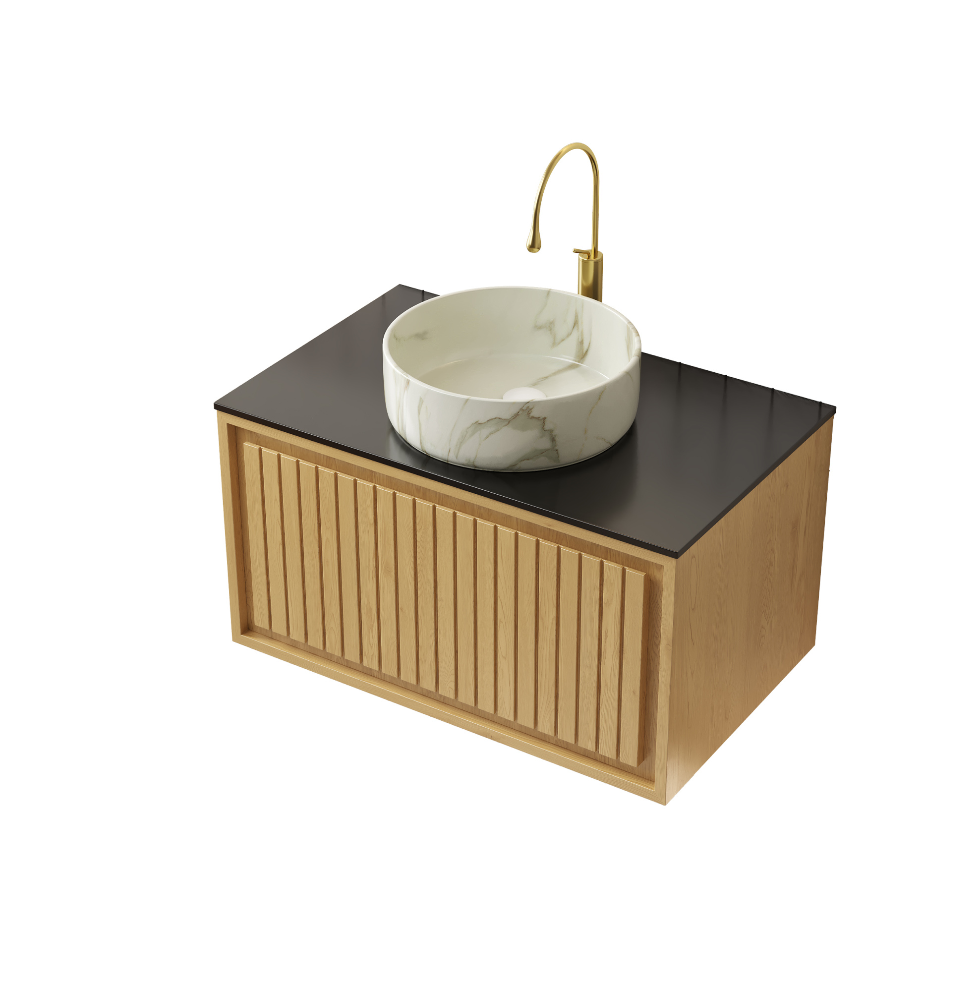 Hängender Badunterschrank 76 Cm Mit Keramikwaschbecken Und Sintersteinplatte