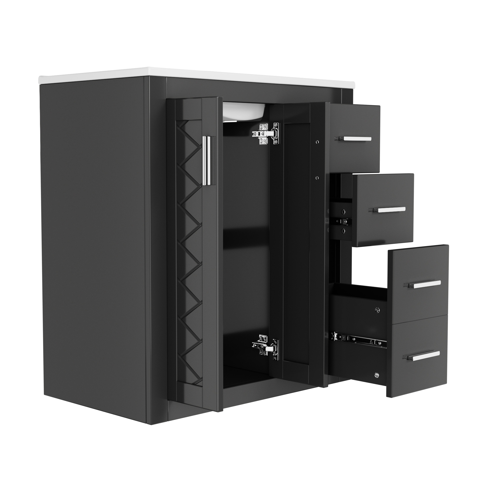 Badezimmermöbel Mit Keramikwaschbecken Und Schwarzer Mdf-hochschrank Modenuit