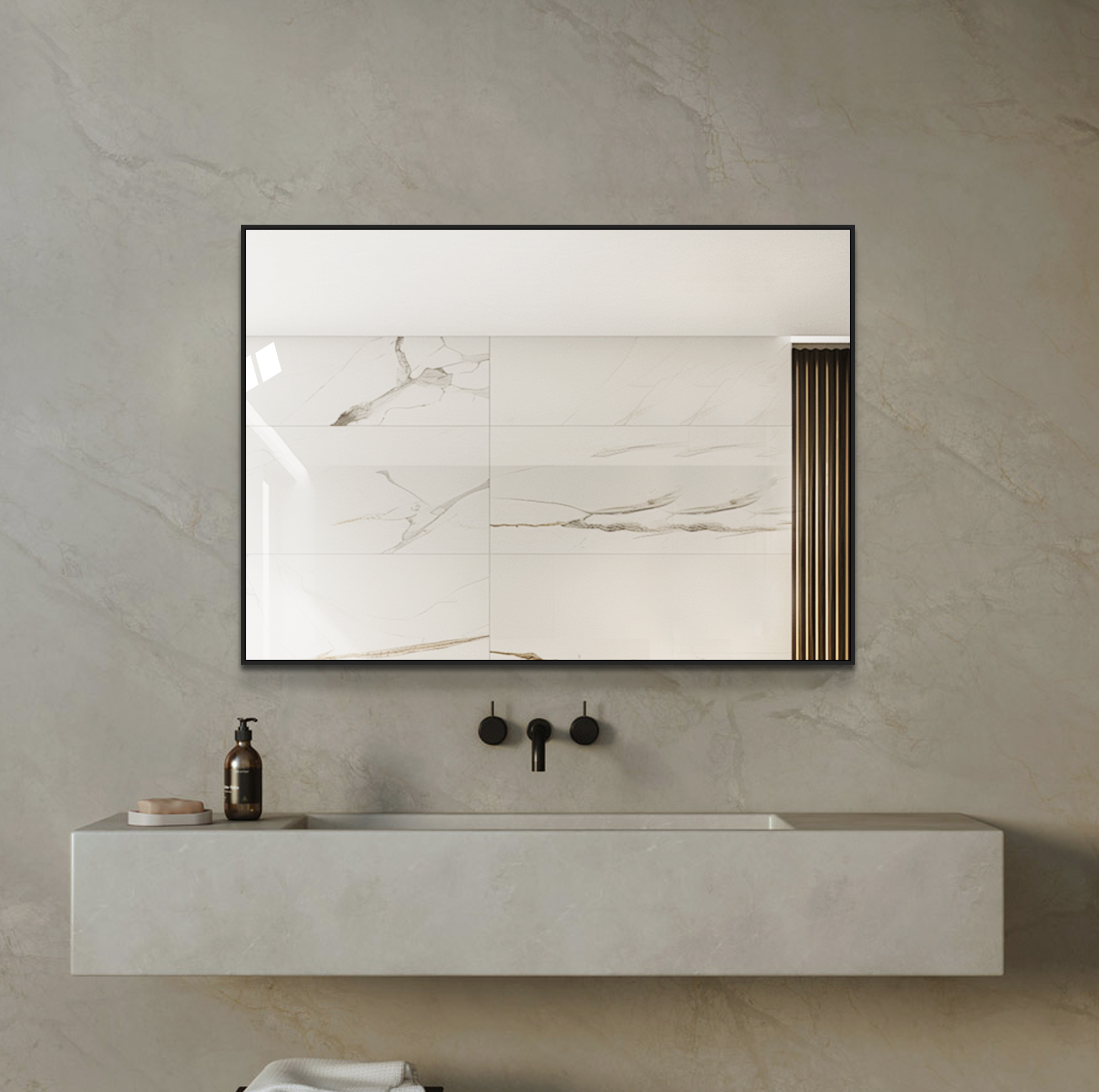 Badezimmerspiegel 50x70 Cm Mit Schwarzem Aluminiumrahmen, Horizontal Und Vertikal Montierbar
