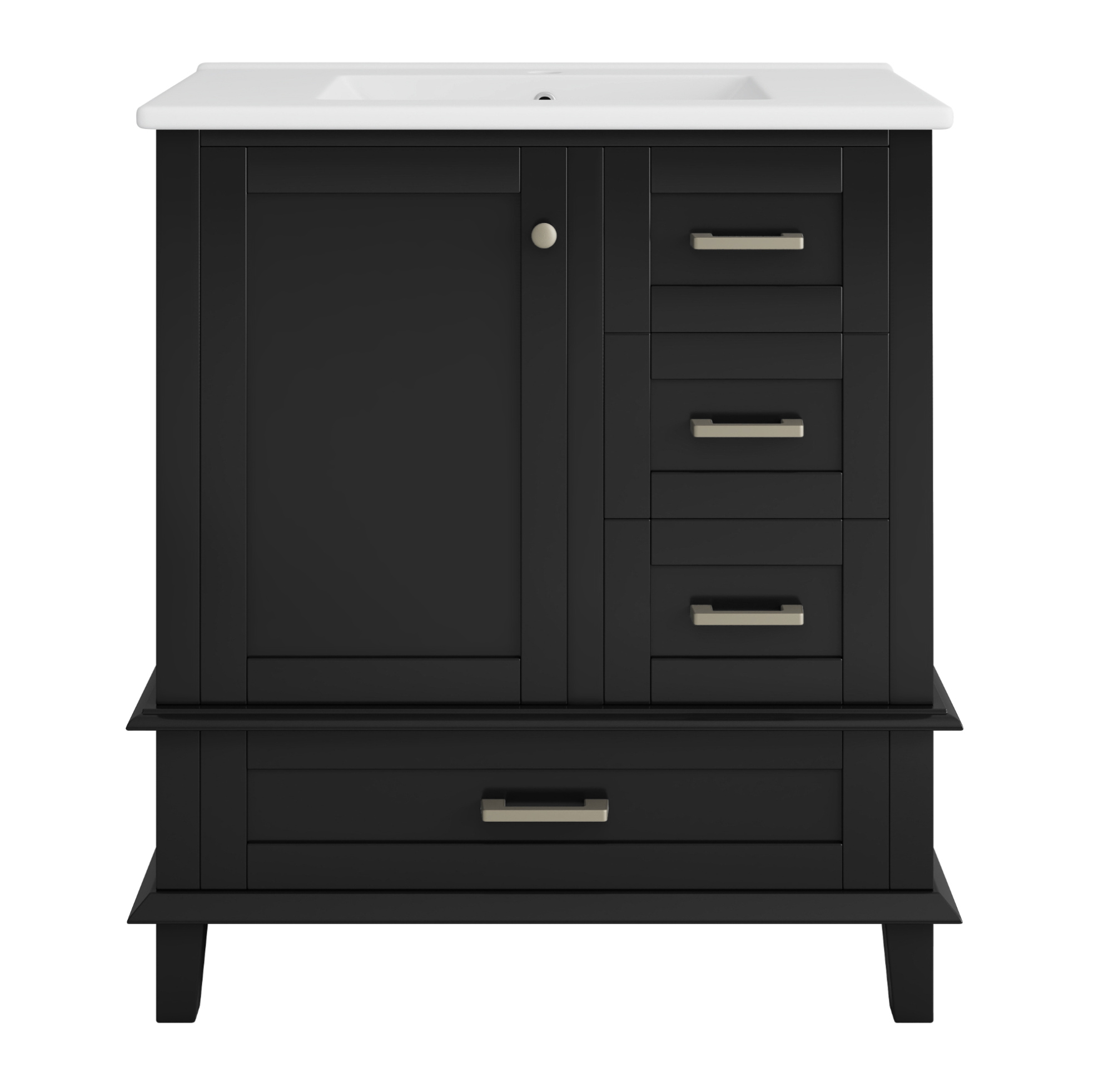 Badmöbel 76 X 45,5 X 83,5 Cm, Schwarz, Mit Integriertem Keramikwaschbecken