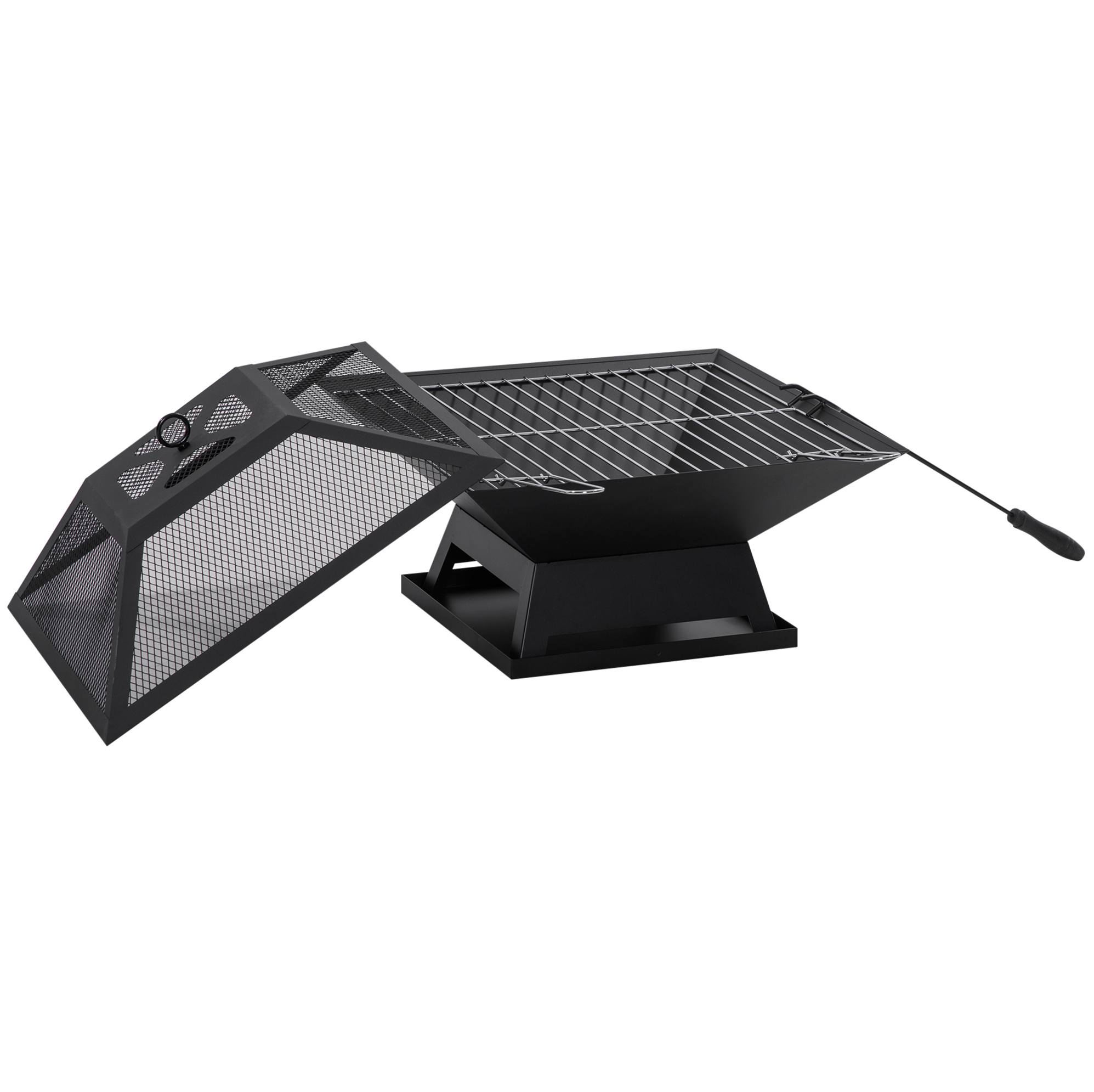 Gartenfeuerstelle Aus Schwarzem Stahl 45 X 45 X 34 Cm Mit Grillrost Und Funkenschutz