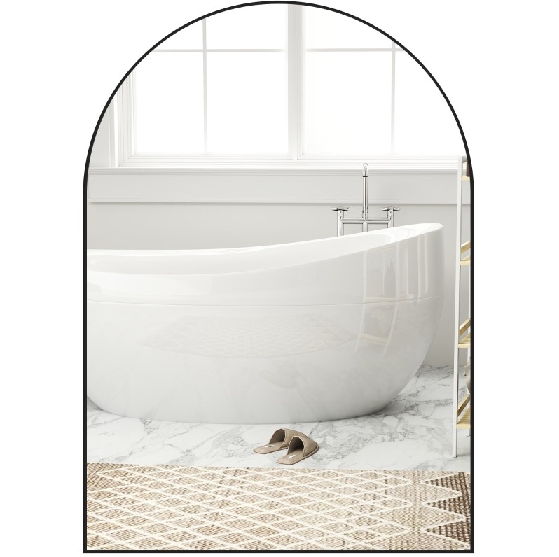 Badezimmerspiegel In Bogenform 50 X 70 Cm Mit Schwarzem Aluminiumrahmen