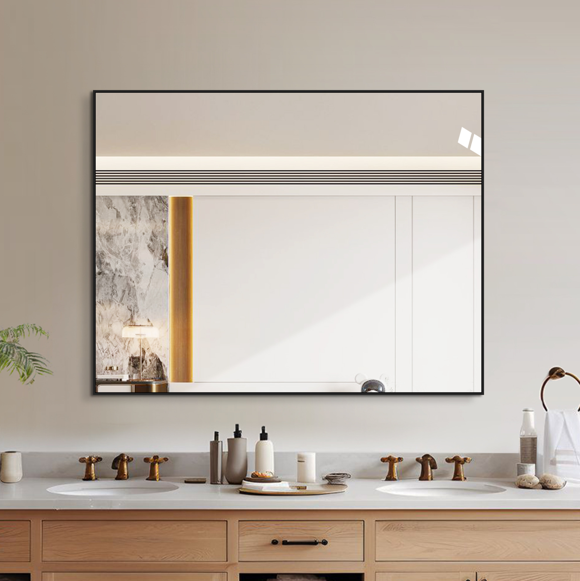 Badezimmerspiegel 70x90 Cm Mit Schwarzem Aluminiumrahmen, Kupferfreies Glas, Modenuit