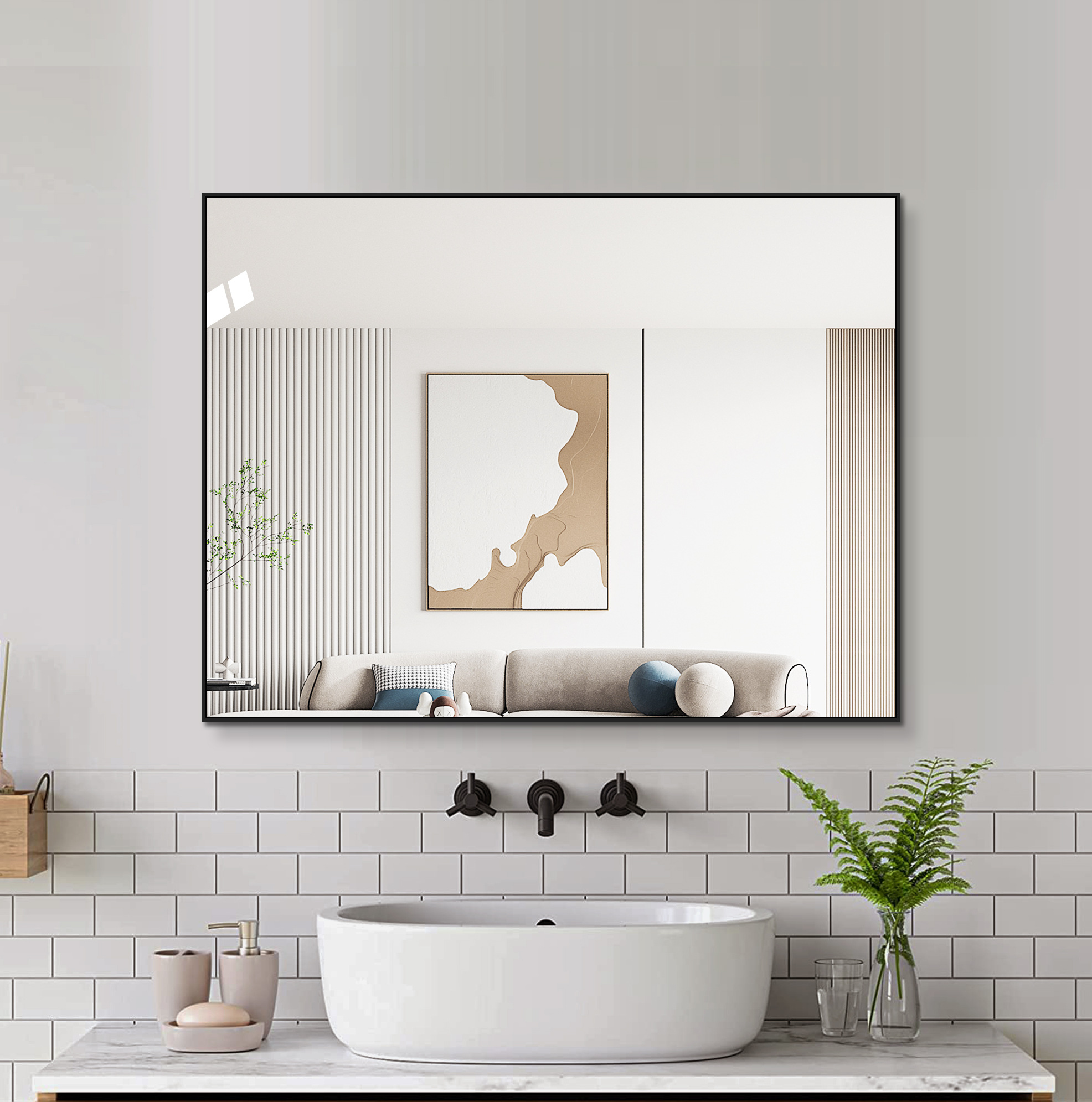Badezimmerspiegel 80x60 Cm Mit Schwarzem Aluminiumrahmen, Kupferfreies Hd-glas