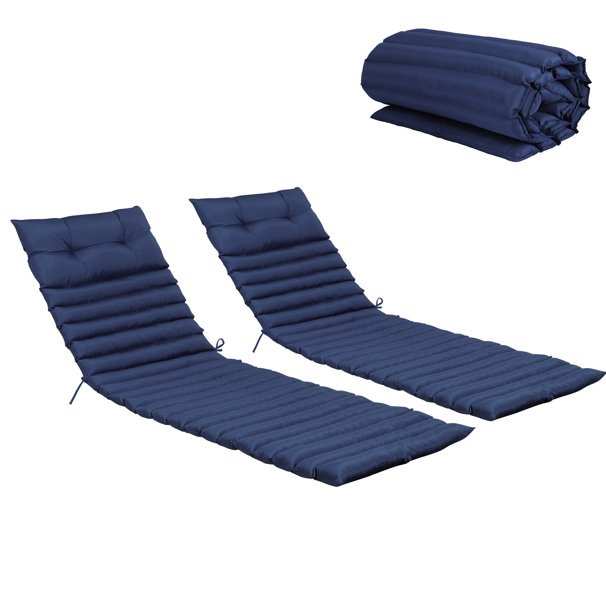2er-set Outdoor-liegestuhlauflagen In Navyblau Aus Polyester Mit Schaumstofffüllung