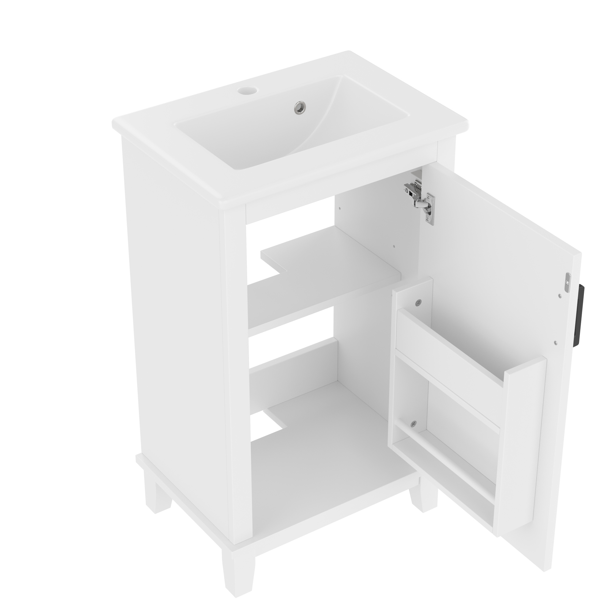 Weißer Badschrank Zur Bodenmontage 51x34x83 Cm Mit Integriertem Keramikwaschbecken