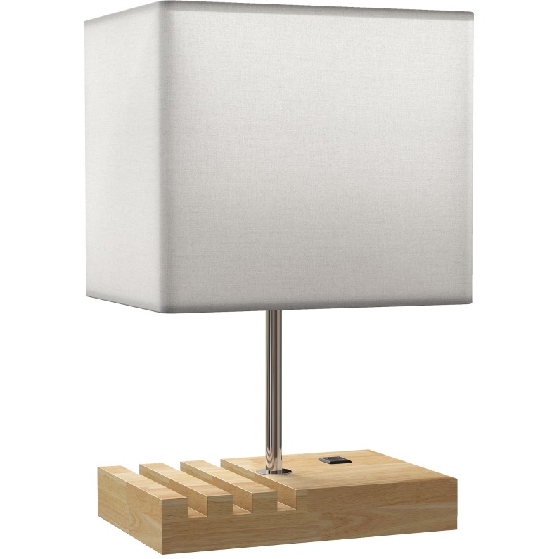 Nachttischlampe Mit Usb-a Und Usb-c Holz Stoff Weiß