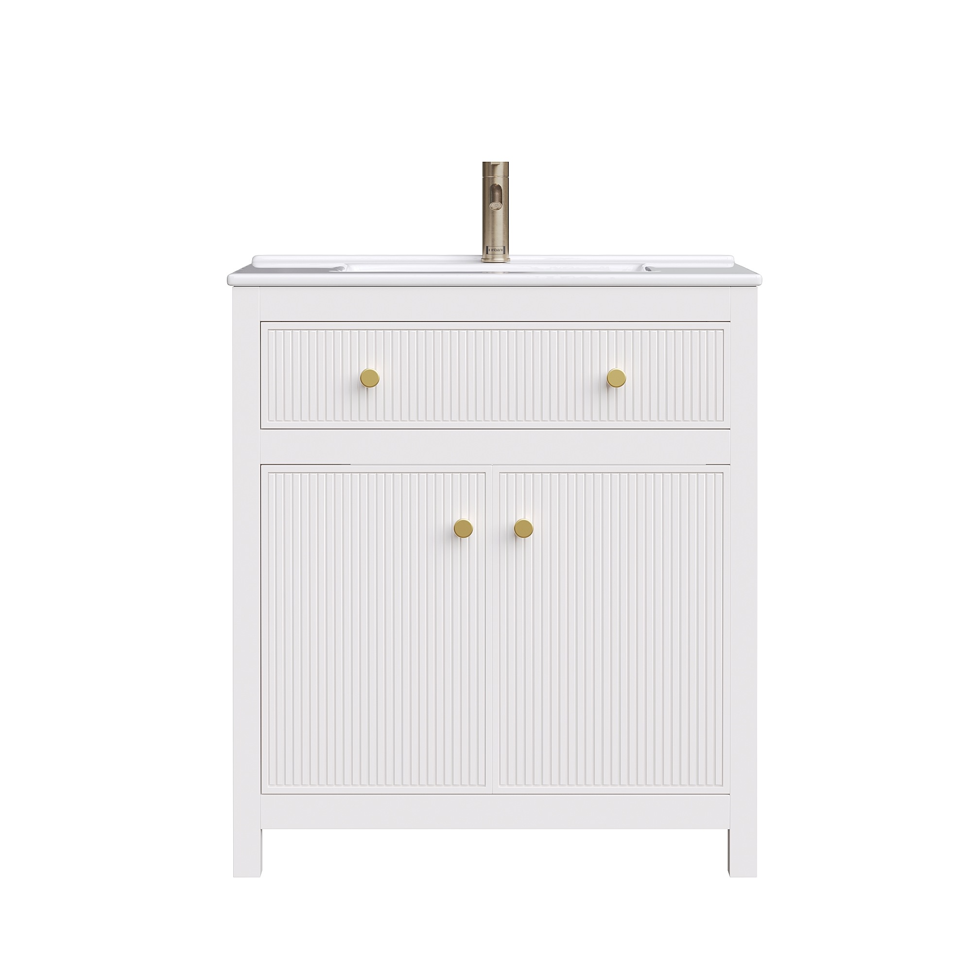 Weiße Waschtisch-unterschrank 81 X 46,5 X 86,5 Cm Mit Keramikbecken Mdf Modenuit