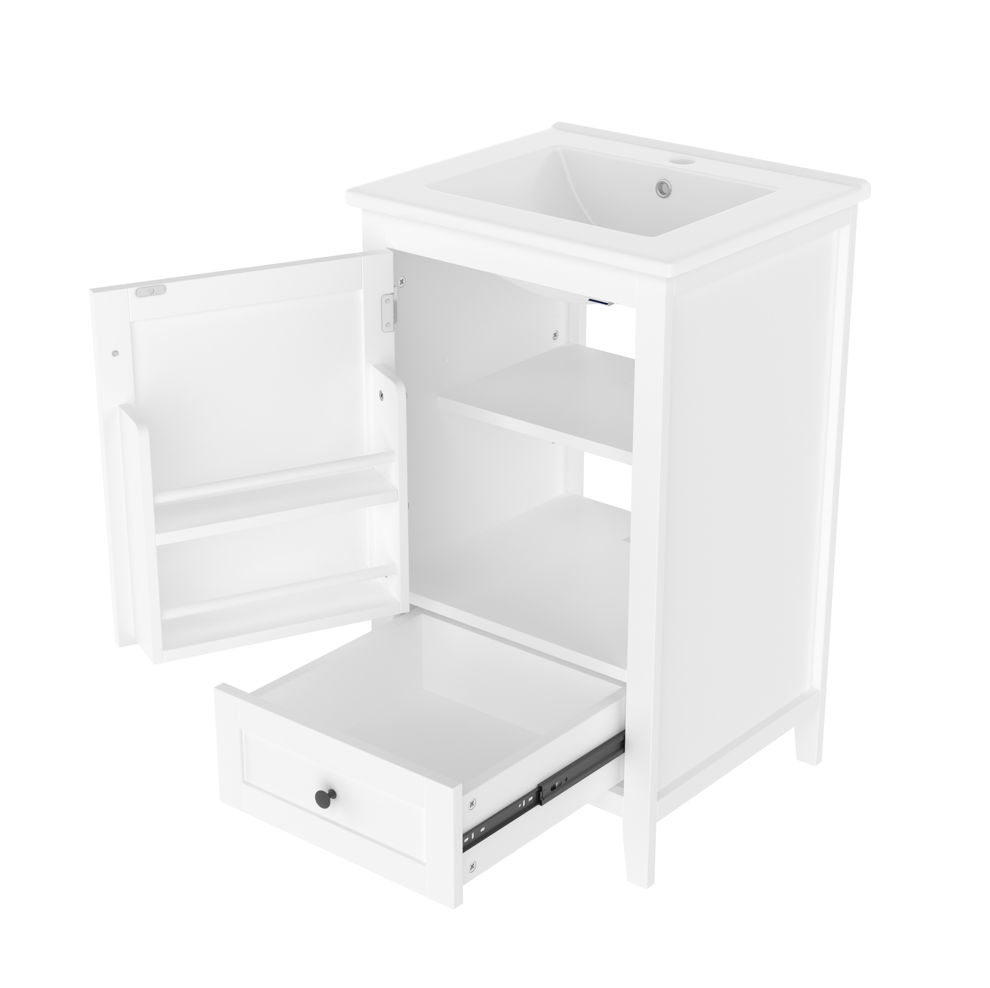Freistehender Badschrank 51 X 46 X 85 Cm Mit Weißem Keramikwaschbecken