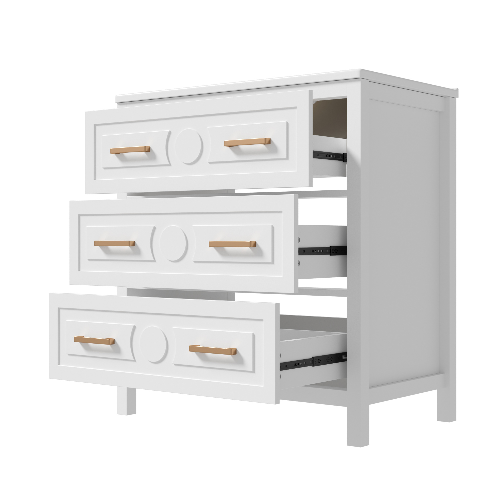 Freistehender Waschtisch 76,5 X 47 X 82 Cm Weiß Aus Mdf Und Keramik Mit 3 Schubladen