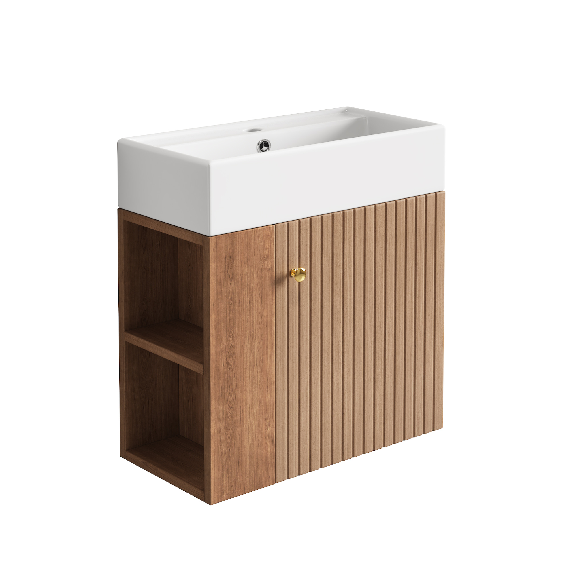 Badmöbel Mit Keramikwaschbecken 55 Cm, Braunes Mdf, Integriertes Becken Modenuit