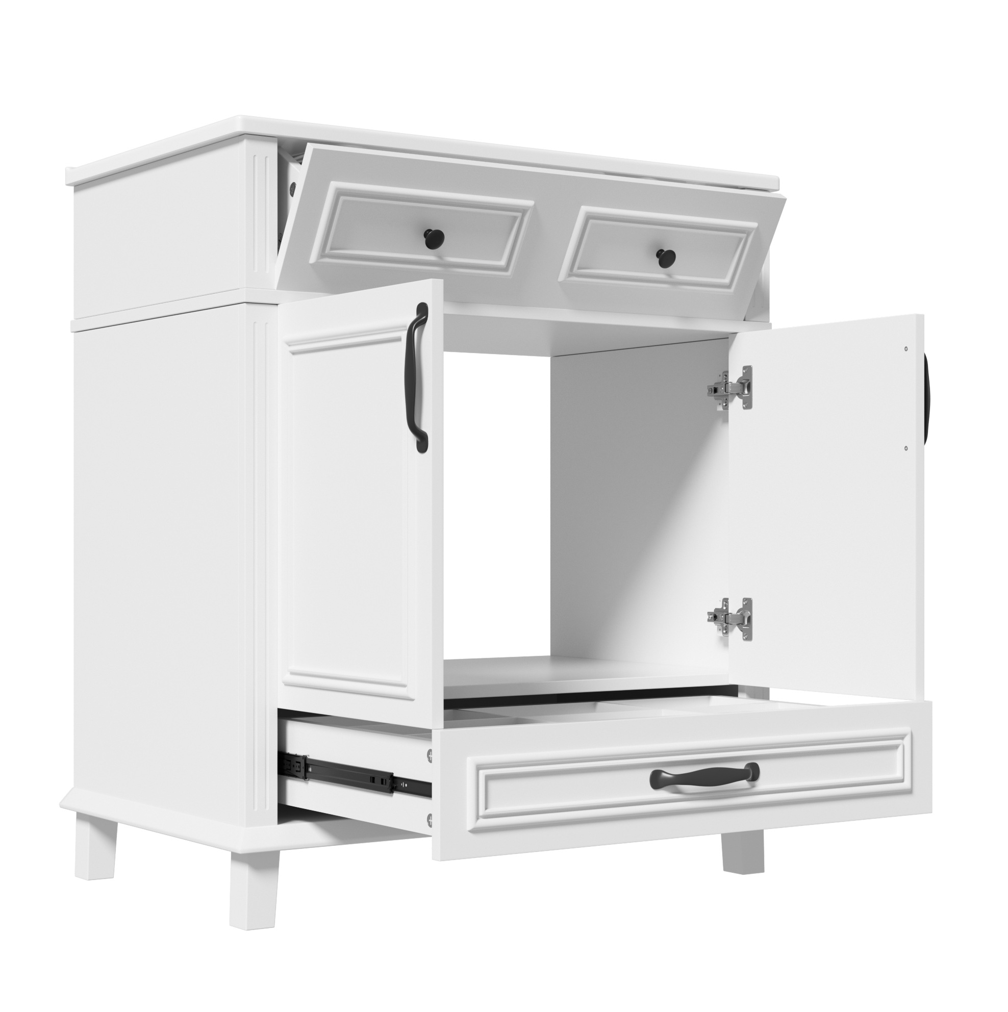 Freistehender Badschrank 77x46x86 Cm Weiß Mit Keramikwaschbecken Und 9 Fächern