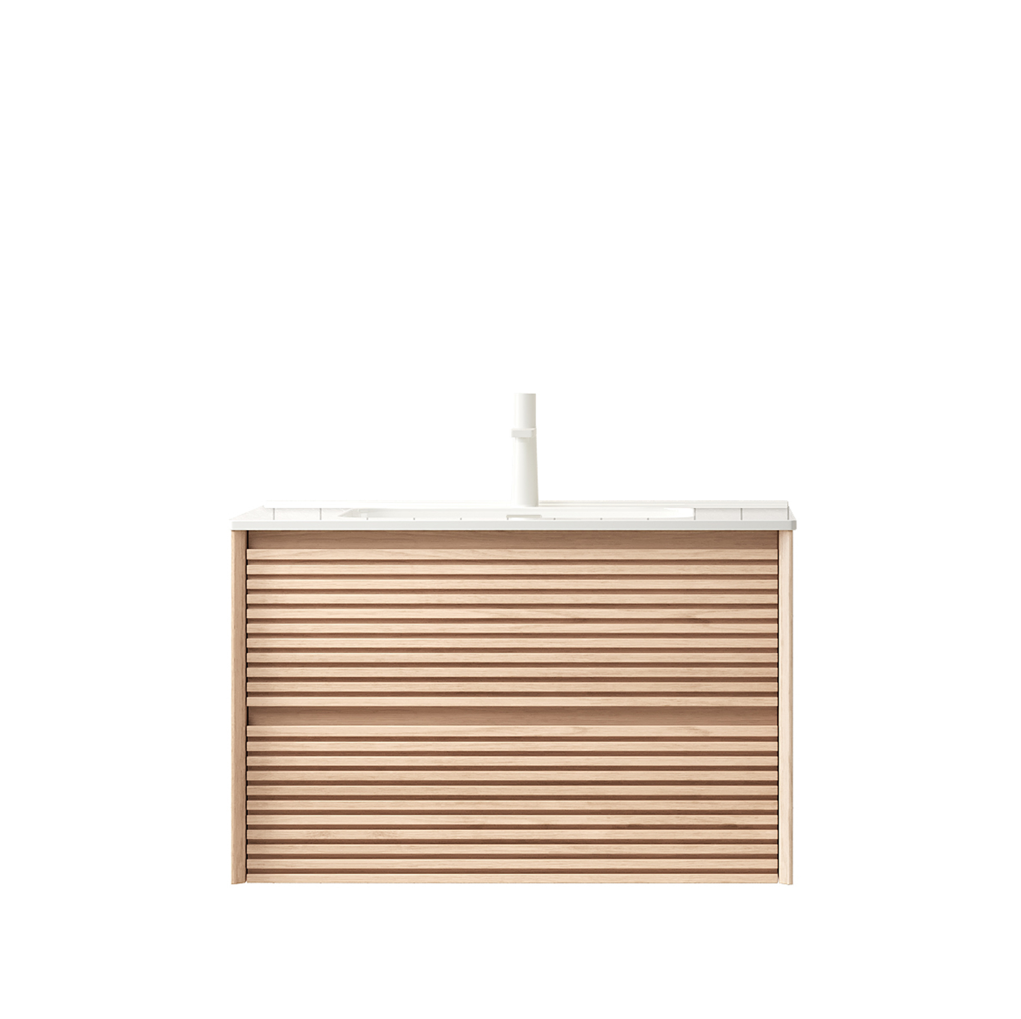 Hängender Badunterschrank 81 Cm Mit Keramikbecken, 2 Schubladen, Nussbaumoptik