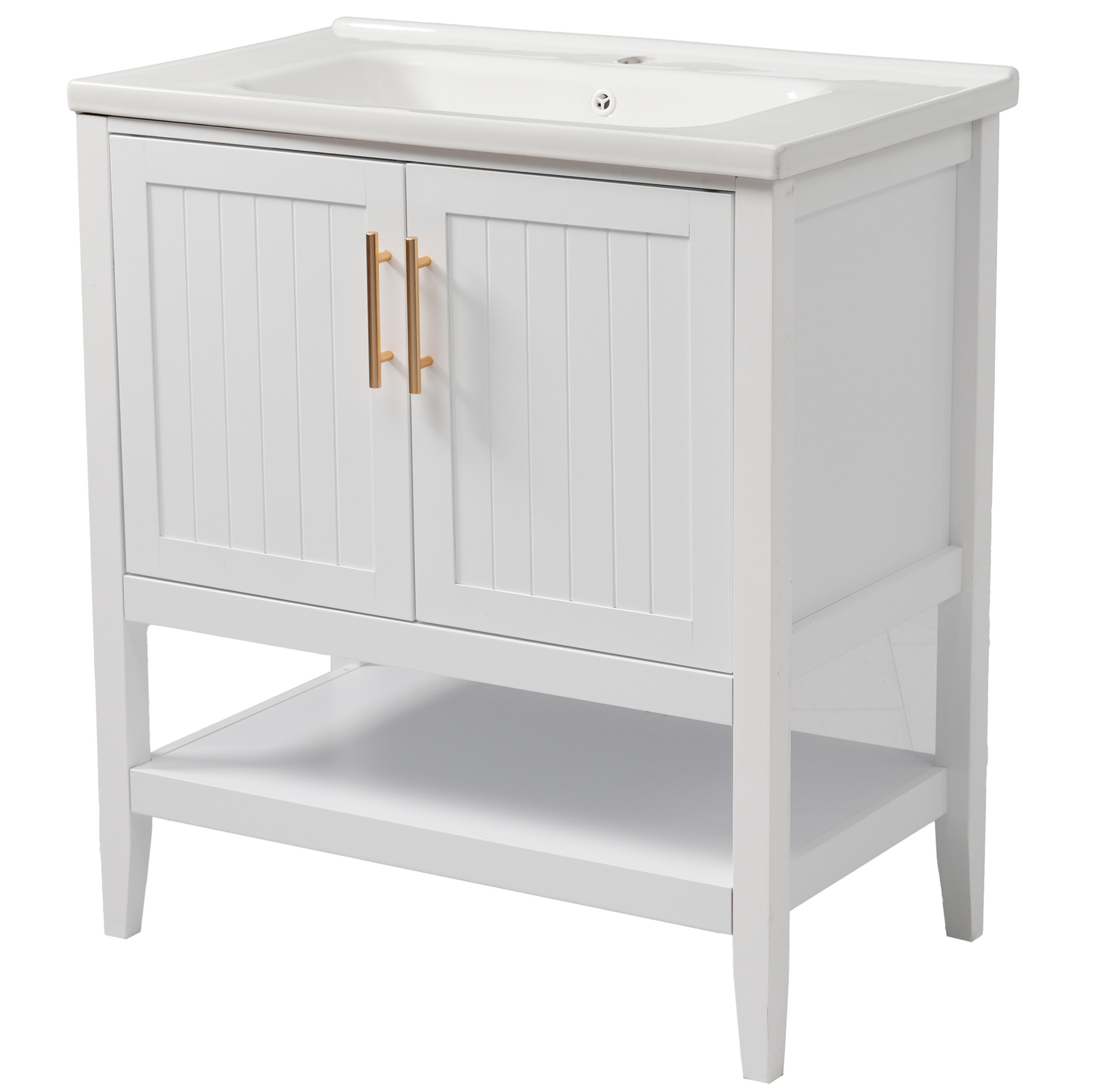 Freistehender Badschrank Mit Keramikwaschbecken 80 Cm Weiß Modenuit