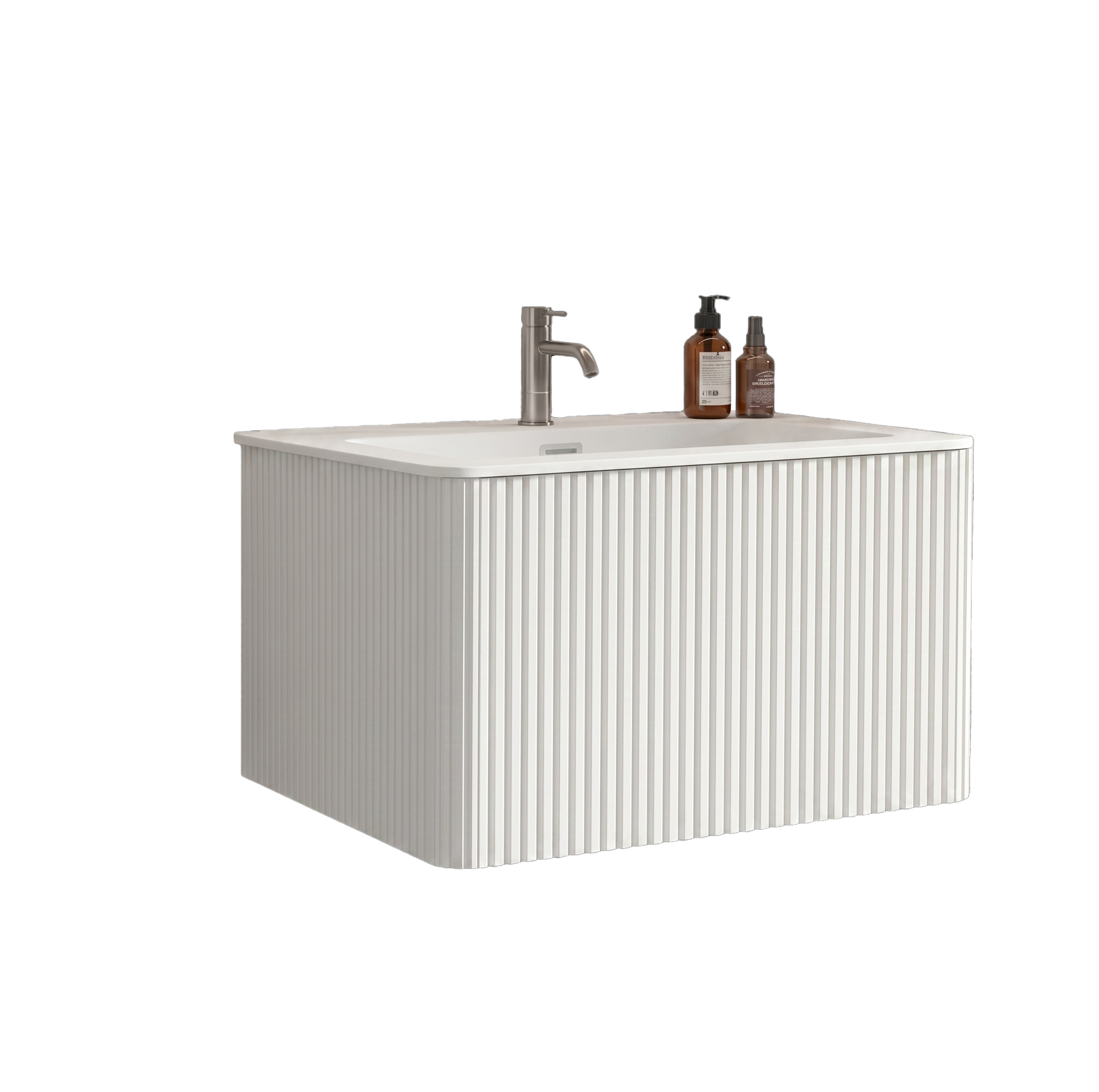 Hängender Badschrank Mit Integriertem Waschbecken 80 Cm Weiß, Gerilltes Design Modenuit