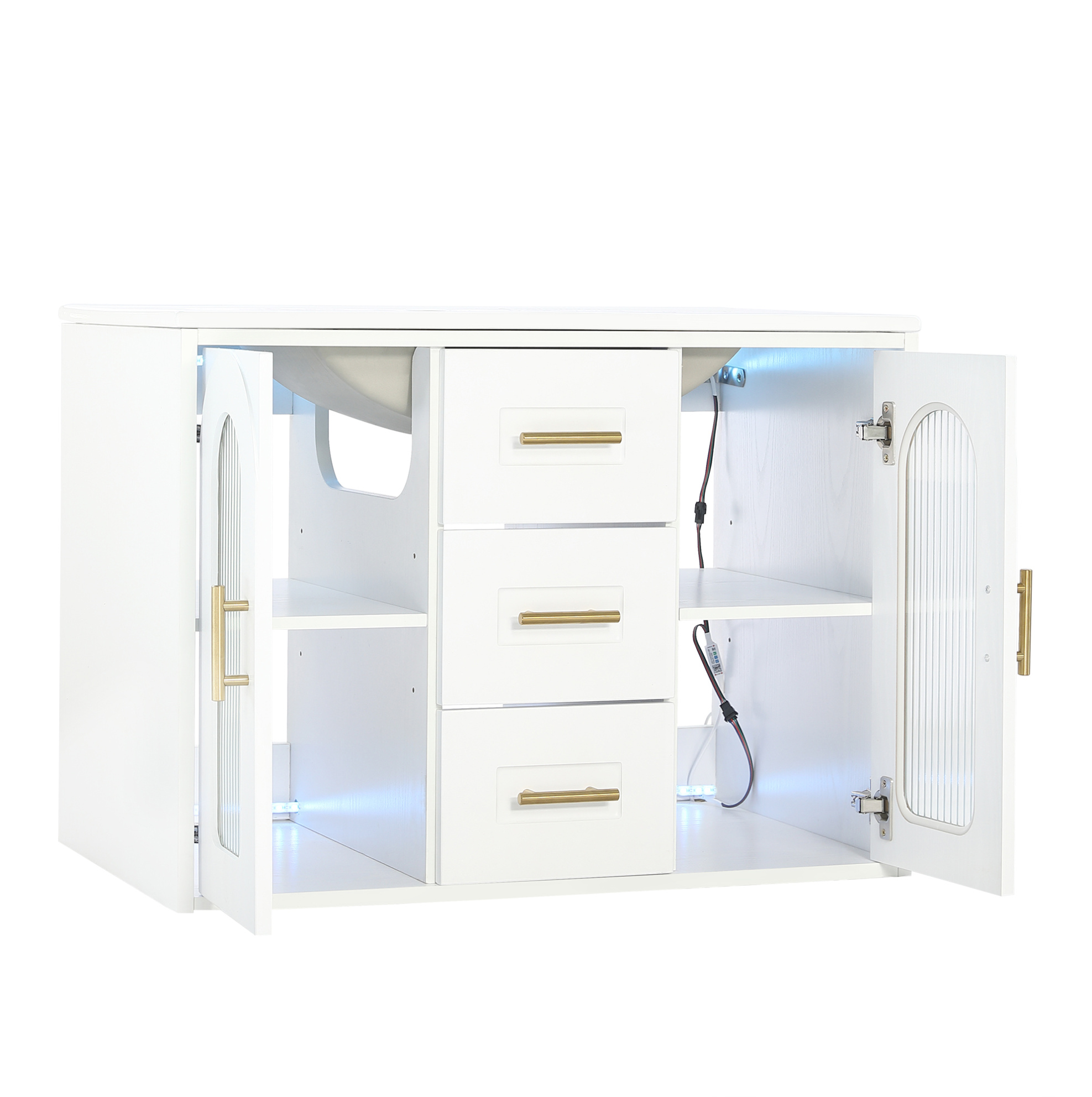 Hängendes Badmöbel 76 Cm Weiß Mit Keramikwaschbecken Und Led