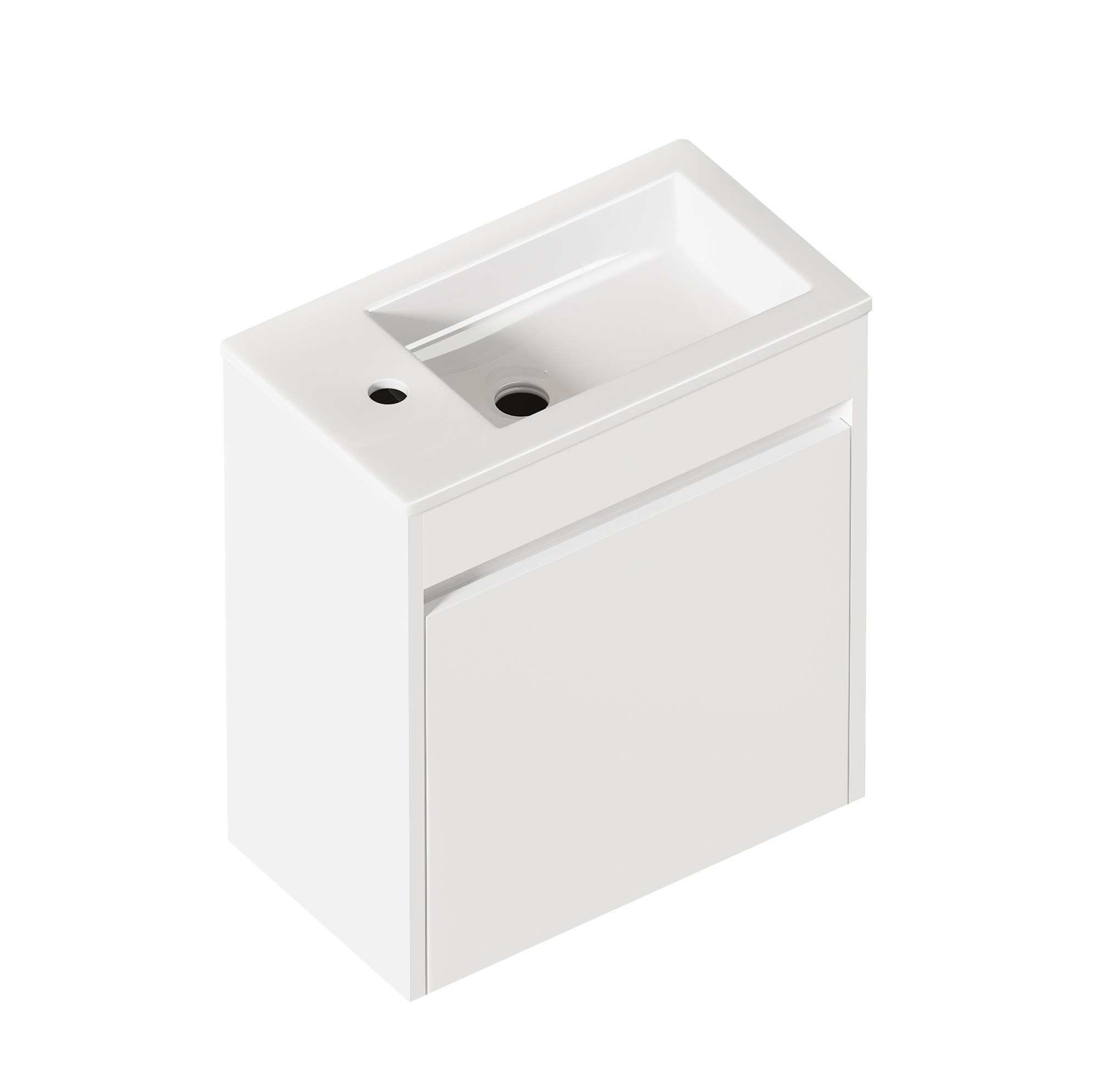 Weißer Badezimmerunterschrank 46 Cm Mit Keramikwaschbecken, 1 Soft-close-tür