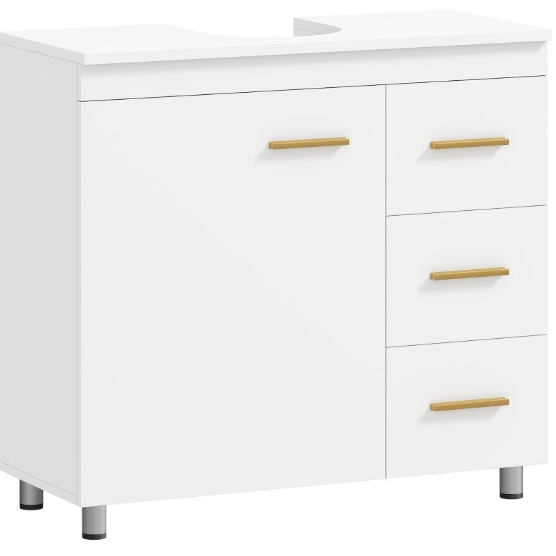 Weißer Waschbeckenunterschrank Aus Mdf Und Spanplatte, 70 X 30 X 65 Cm, Modenuit