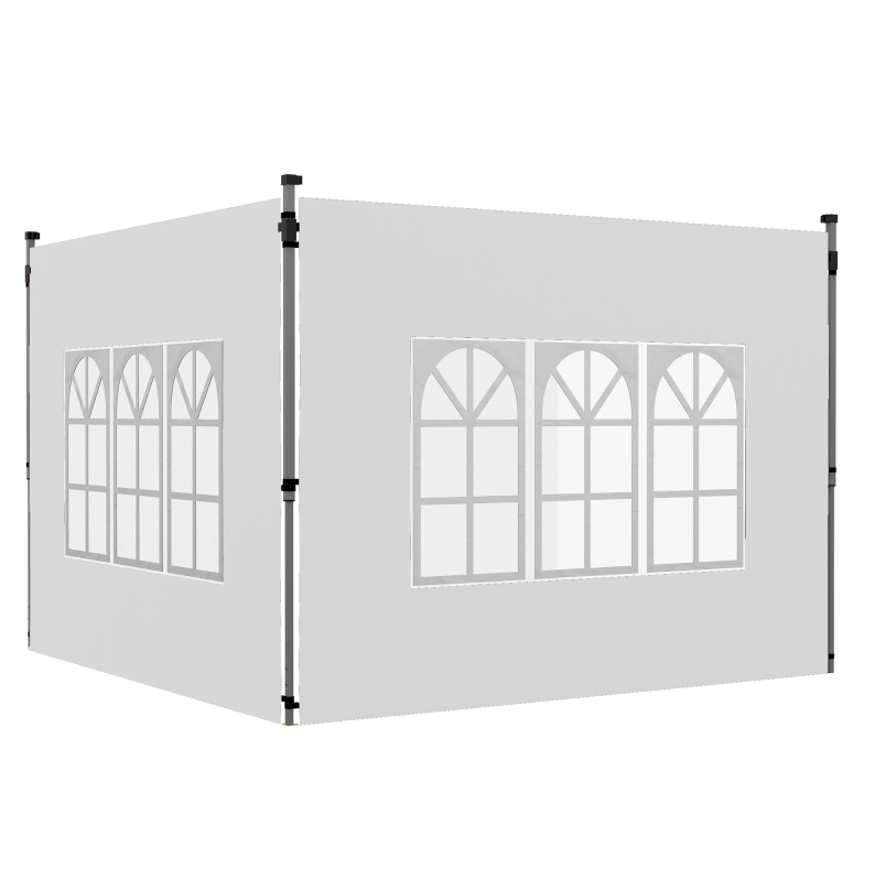 2 Seitenwände Für Pavillon 3x3/3x4 M Mit Fenster, Weiß, Wasserdicht Modenuit