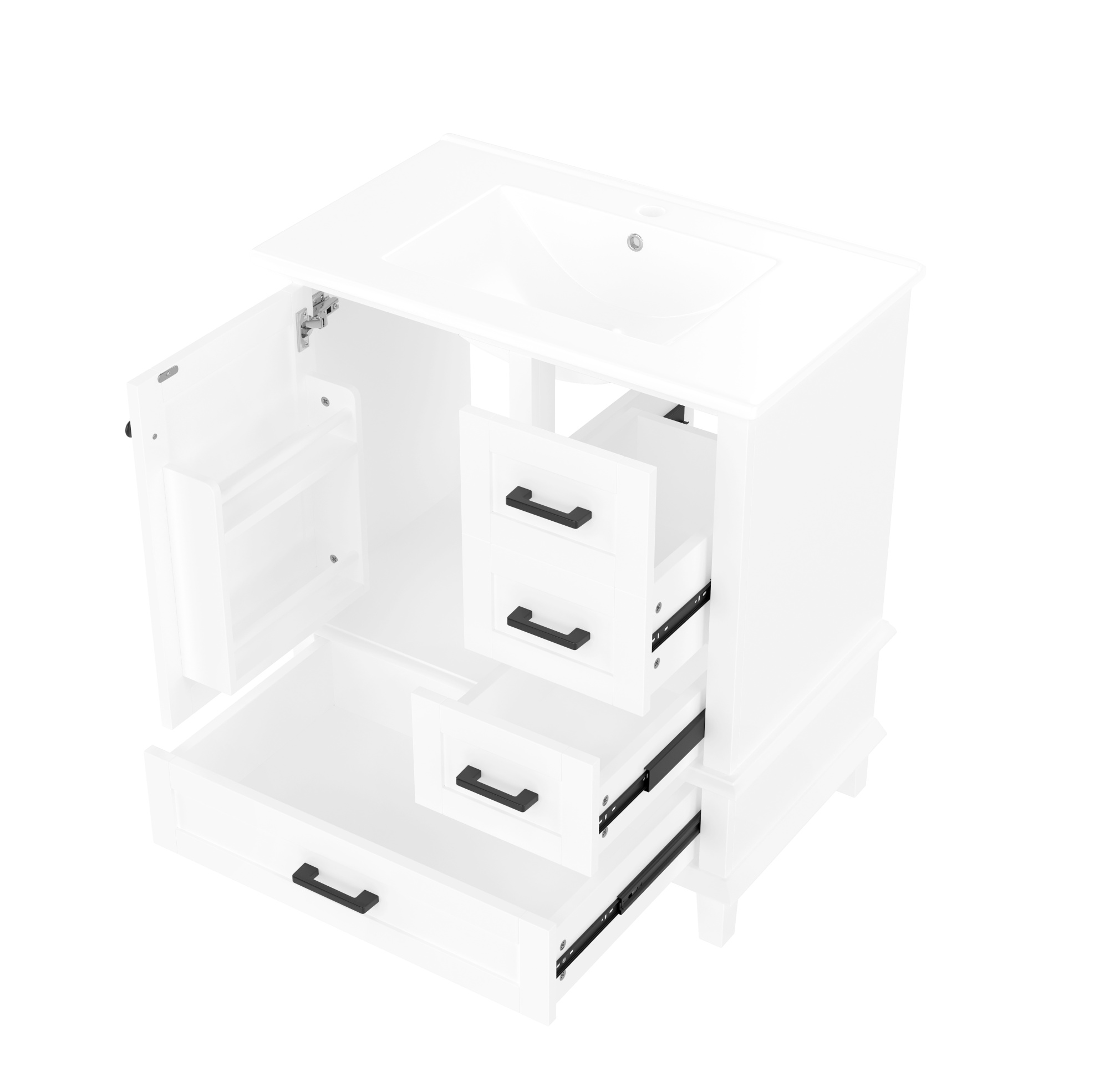 Badezimmer-unterschrank Stehend In Weiß Mit Integriertem Keramikwaschbecken 76x46x83,5 Cm