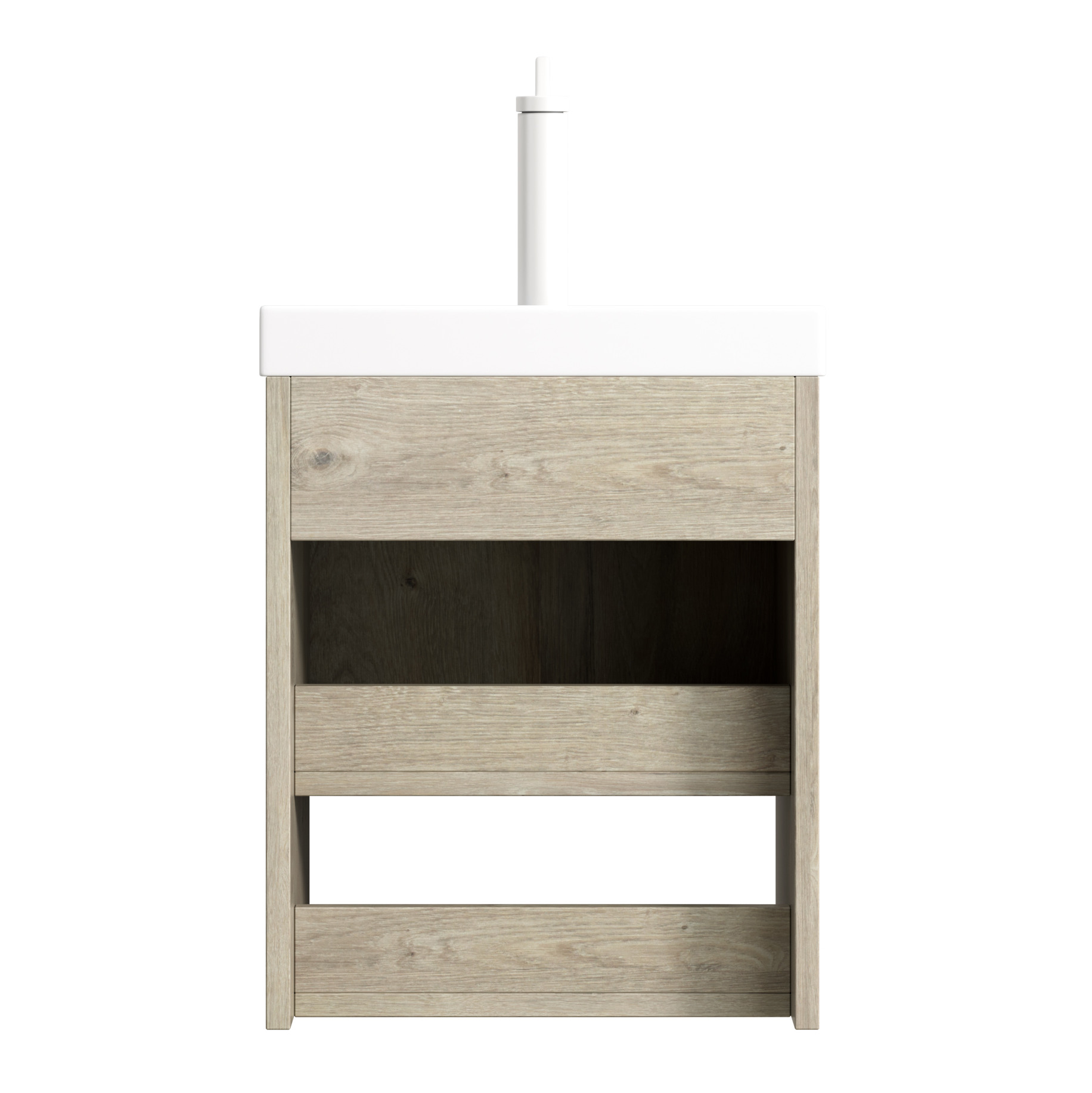 42 Cm Wand-waschtischunterschrank Mit Keramikwaschbecken, Weiß/eiche