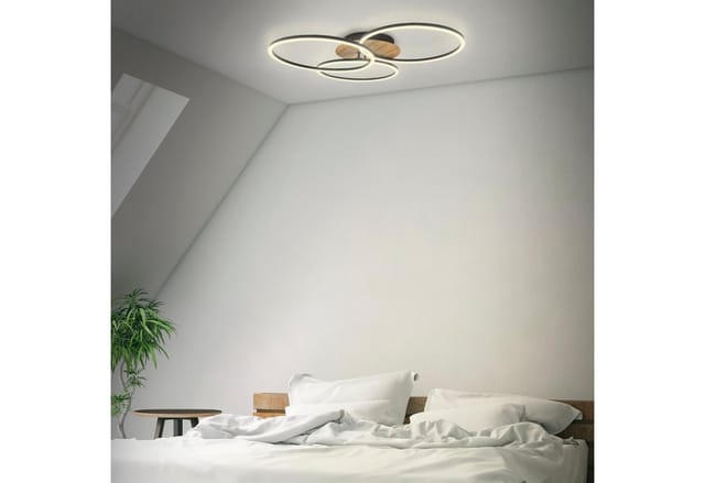 B.k.licht - Deckenlampe 71,7x67,4 cm - 39W, 4500lm, led, dimmbar, Fernbedienung, cct, schwarz-holz