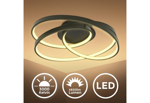 B.k.licht - Deckenlampe 39x39,5 cm - 35W, 4600lm, led, warmweiß, schwarz