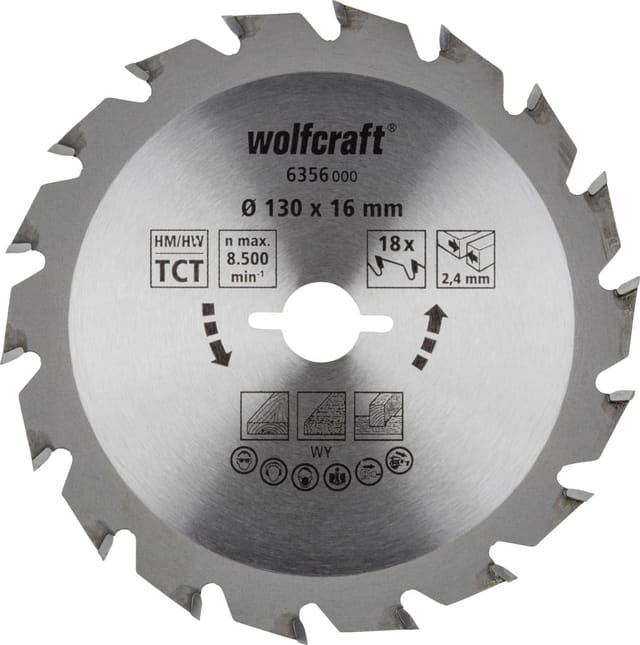 Wolfcraft - Kreissägeblatt Serie grün ø 130 mm Bohrung ø 16 mm Kreissägeblatt