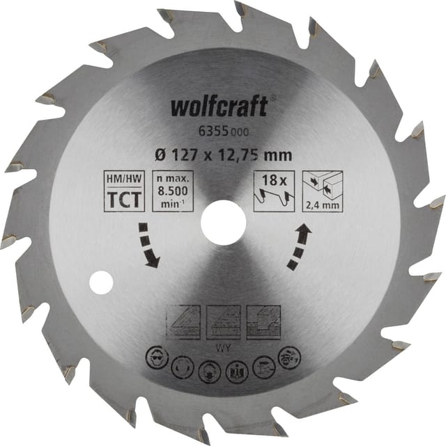 Wolfcraft Kreissägeblatt Ø 127 mm Bohrung Ø 12,75 mm 18 Zähne Kreissägeblatt