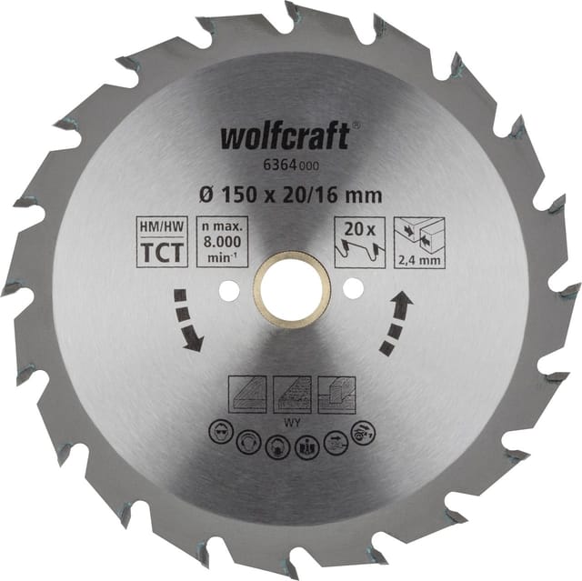 1 Kreissägeblatt hm, 20 Zähne ø150mm - 6364000 - Wolfcraft