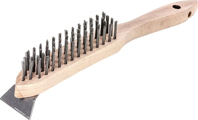 Lessmann - Drahtbürste mit Schaber Länge 290 mm 0,35 mm Stahldraht glatt 4-reihig
