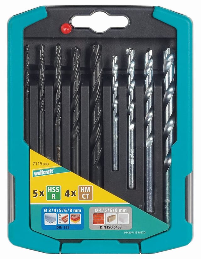 Wolfcraft - Bohrer-Set Metall-Stein 9-teilig 7115000 ø 3 - 8 mm Rundschaft Bohrersets
