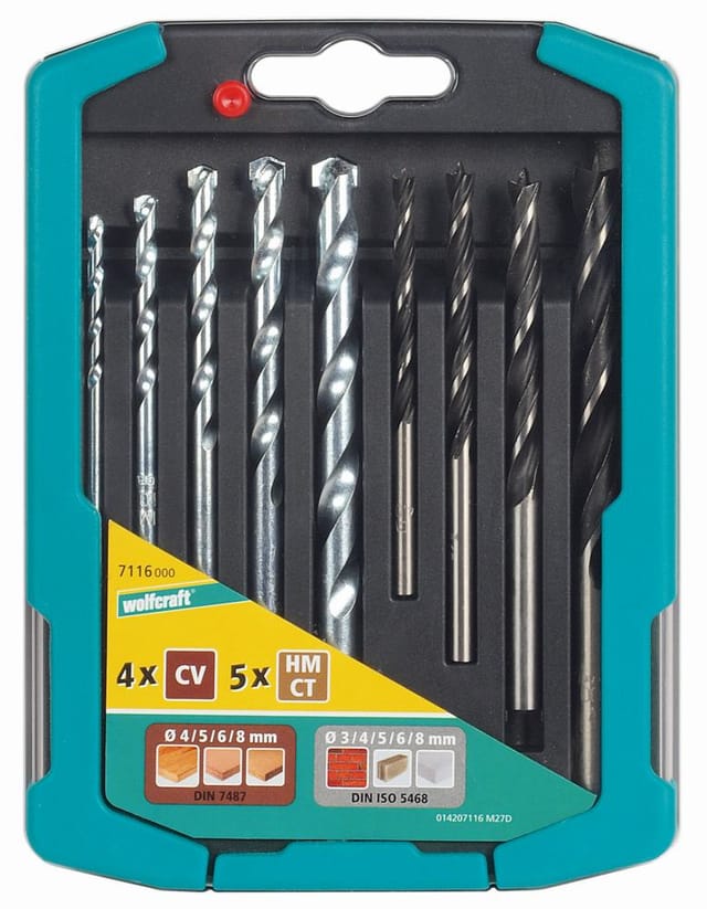 Wolfcraft - Bohrer-Set Stein-Holz ø 3, 4, 5, 6, 8 mm 9-teilig Rundschaft Bohrersets