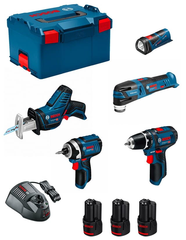 Bosch - Monster Kit Set K11 (gsr 12V-15 + gdr 12V-105 + gsa 12V-14 + gop 12V-28 + gli 12V-80 + 3x2,0 Ah + GAL1230CV + L-Boxx 238)