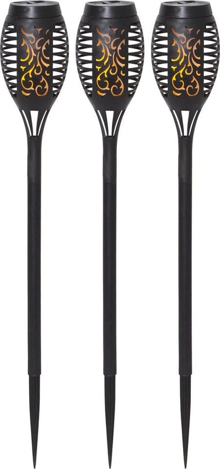 Star Trading - Solargartenfackeln 3er Set – Star Mini – led Gartenlicht schwarz – Flackerflammen Effekt – Solarleuchten Außen Wetterfest