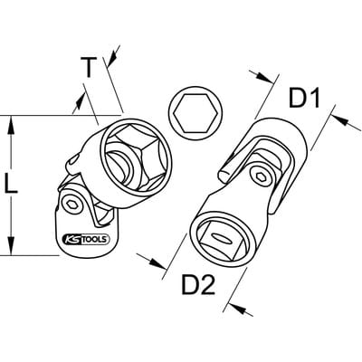 3/8' Sechskant-Stecknuss mit Gelenk, 12mm