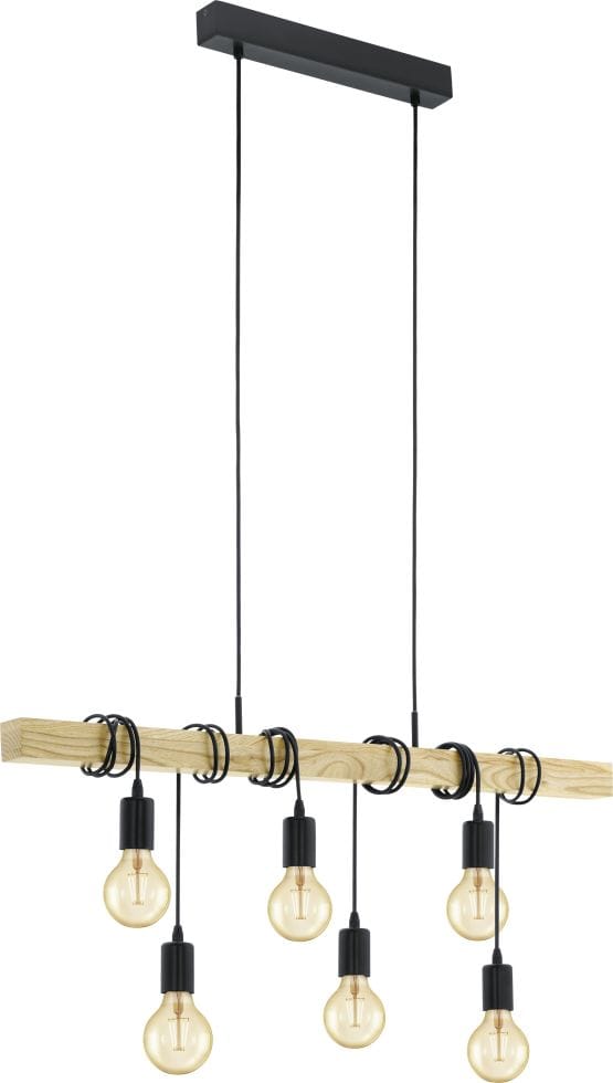 EGLO Hängeleuchte /6 E27 SCHWARZ/EICHE-OPTIK 'TOWNSHEND' (95499)