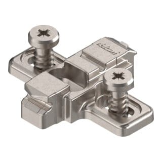 Blum - clip Montageplatte, kreuz, 3 mm, Zink, mit vormontierten Systemschrauben, hv: Langloch, vernickelt 2 Stk