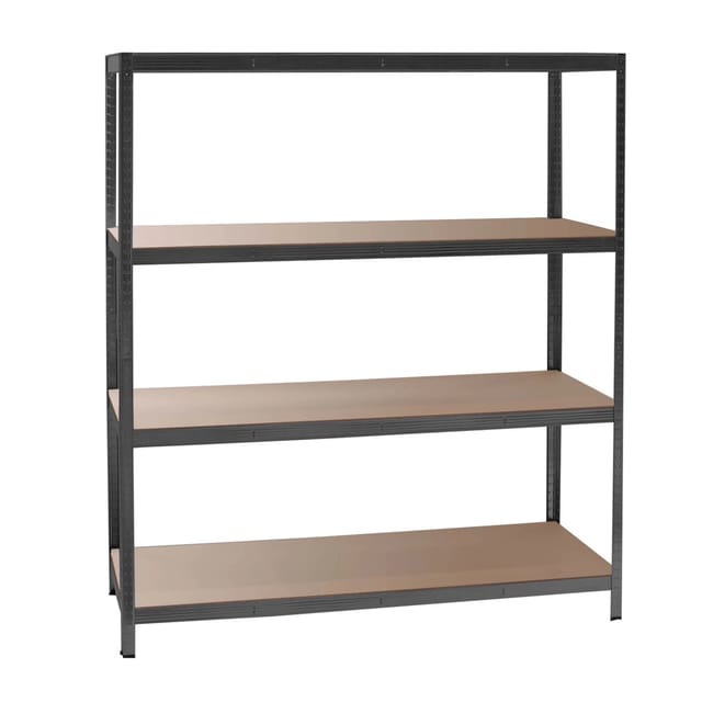 Schwerlastregal 160x60x180cm, 175kg/Ablage, Steckregal schwarz aus Stahl, Lastenregal mit 4 Ablagen, Werkstattregal - Wiltec