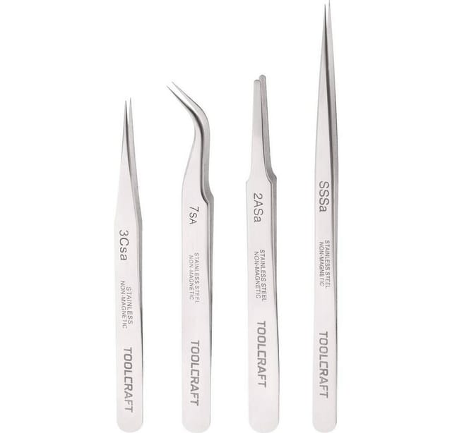 816747 Pinzetten-Set 4teilig ss sa, 2a sa, 7 sa, 3c sa Flach-rund, Sichelspitze, gebogen - Toolcraft