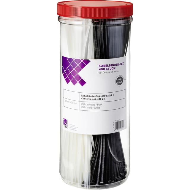 Tru Components - 1572053 Kabelbinder 300 mm 3.60 mm Schwarz, Natur 400 St.