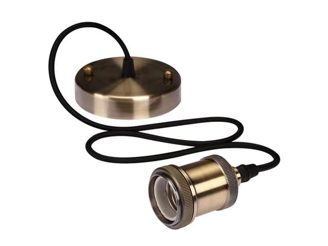 Velleman - Universal Schnurpendel für Hängelampe E27 Bronze / Kabel Textil Schwarz, ø 8,5cm