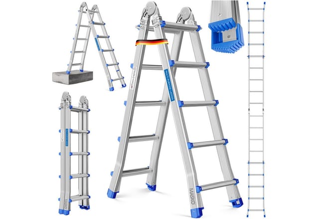 Aluleiter Mehrzweckleiter 5 10m 4x5 Sprossen Teleskopleiter Multifunktionsleiter Aluleiter Klappleiter Anlegeleiter Bockleiter 5.10m / 4x5 Sprossen