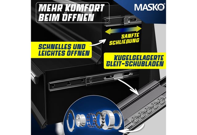Werkstattwagen Rollwagen Werkzeugwagen Werkzeugkiste Fächer Toolbox Werkzeug-Box 5 Fächer Schwarz - Masko