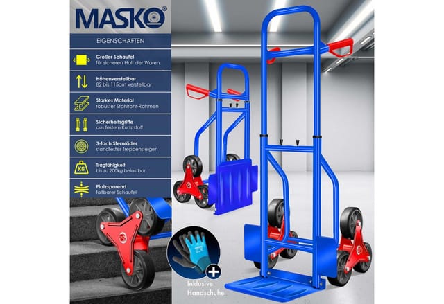 Treppenkarre Sackkarre 200kg Transportkarre Treppensteiger Stapelkarre Blau - Masko