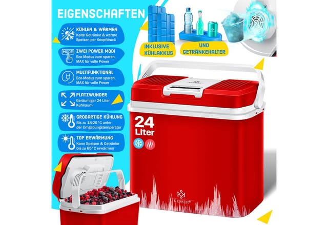 24 Liter Kühlbox Kühlt Und Wärmt Thermo-elektrische Kühlbox 12 Volt Und 230 Volt Mini-kühlschrank Für Auto Und Camping Rot - Kesser