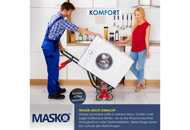 Masko® Treppenkarre Sackkarre 200kg Transportkarre Treppensteiger Stapelkarre Schwarz