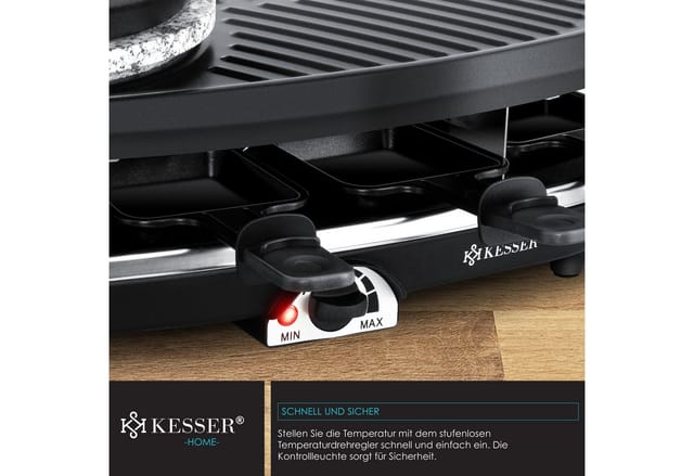 KESSER® 3in1 Raclette-Grill mit Naturgrillstein Grillplatte und Fondue Tischgrill für 8 Personen Elektrogrill Raclette Grill antihaftbeschichtet