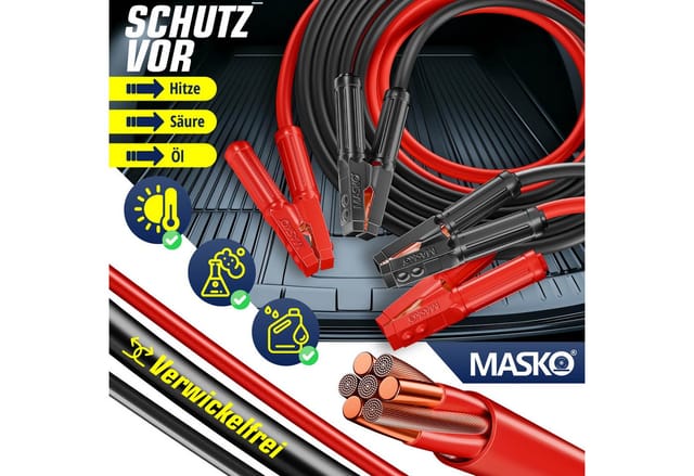 Starthilfekabel Überbrückungskabel Für Benzin- Und Dieselmotoren 6/12/24 Volt. Auto Motorrad Starterkabel Aus Kupfer Inkl. Handschuhe Und Tragetasche 4m / 3000amp - Masko