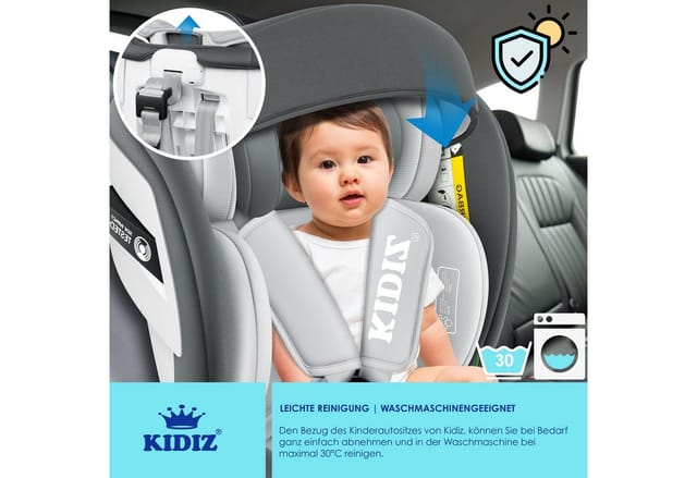 Kindersitz Baby Autositz Kinderautositz Isofix Top Tether 360° drehbar Gruppe 0/1/2/3 ab Geburt 0-36kg Mit Sonnenschutzdach Seitenschutz 5 Punkt